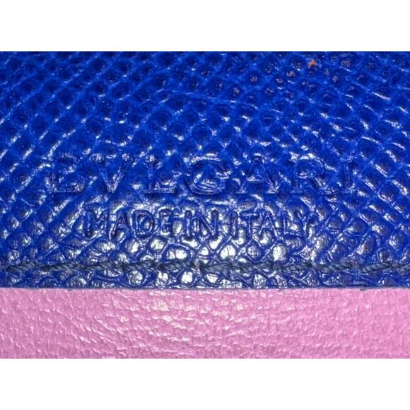 BVLGARI Long Wallet Logo Clip Bi-Fold Royal Blue Leather Light Pink Lining - Picture 15 of 16